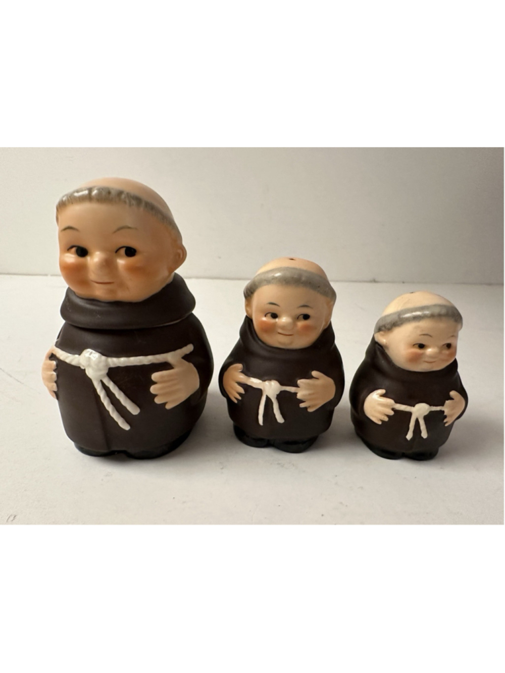 Vintage Goebel West Germany Friar Tuck 3-Piece Condiment Set